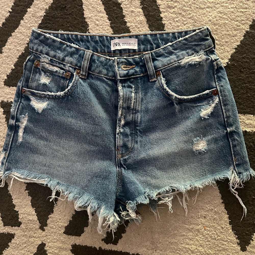Zara Blue Distressed Jean Shorts
